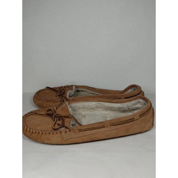 Minnetonka Moccasin Cally Slippers Women's Sz 9 Brown Suede Pile Lined Cozy Warm - Picture 3 of 9